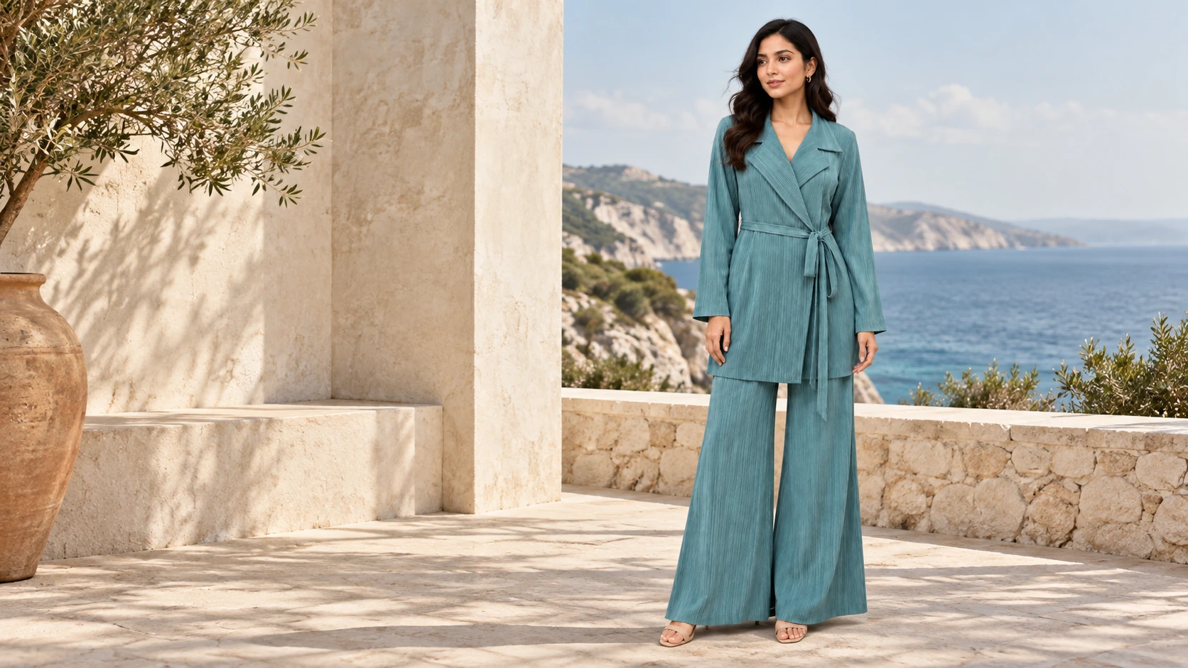 Aqua Wrap on a pale coastal terrace overlooking the sea
