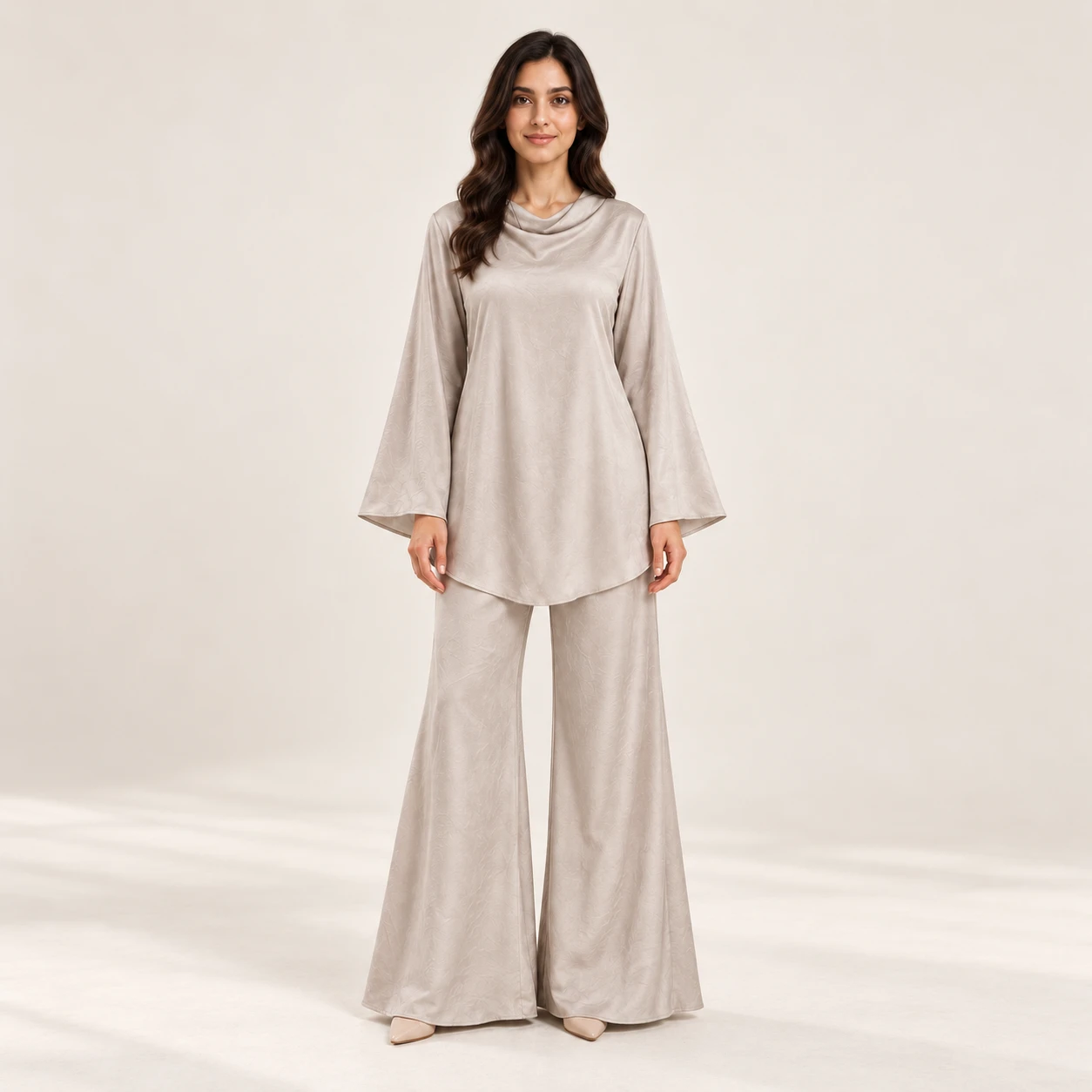 Pearl Drape, full silhouette in soft studio light